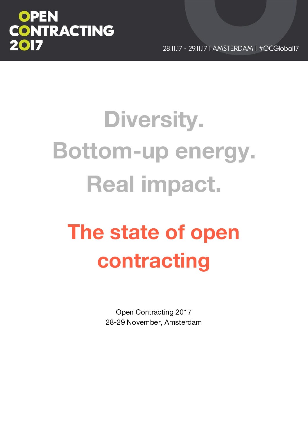 Diversity.  Bottom-up energy.  Real impact.   The state of open contracting.